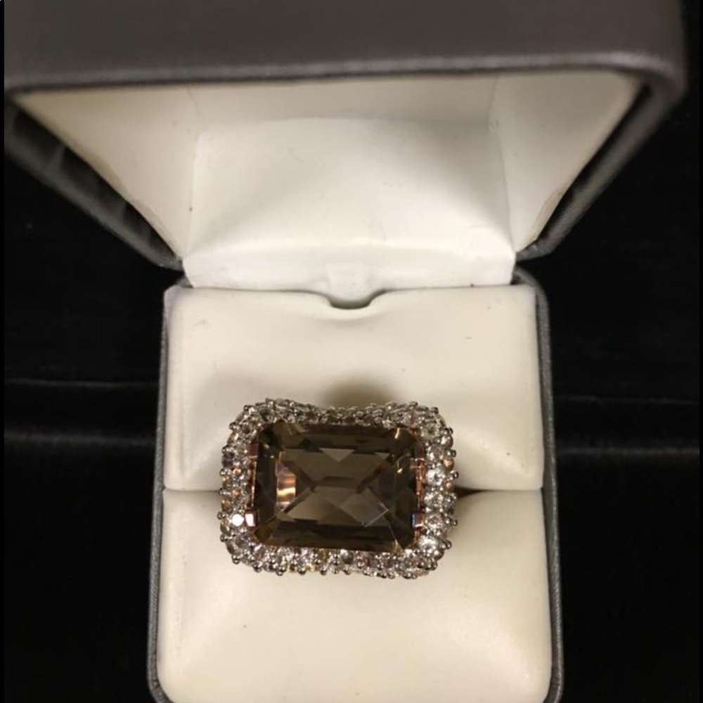 SMOKY QUARTZ GOLD PLATED RING IN SIZE 8